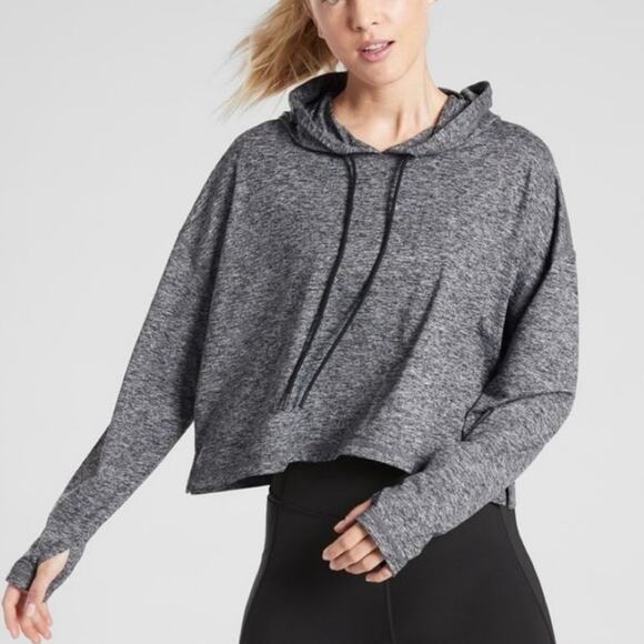 Athleta Uptempo Short Cropped Charcoal Gray Hoodie Sweatshirt, Size Large - Picture 1 of 11
